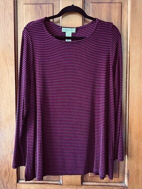 Preston & York Burgundy and Black Striped Long-Sleeve Top